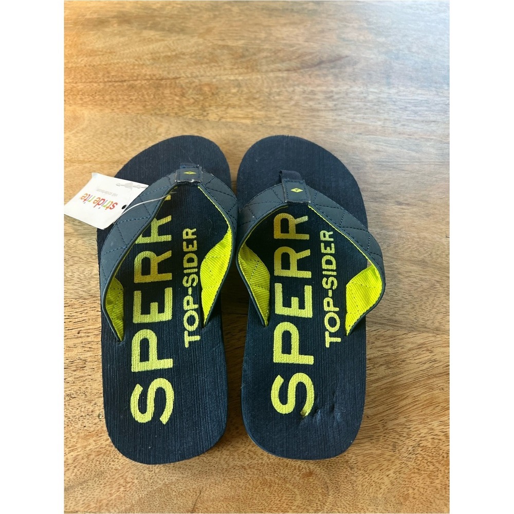 Sperry Navy & Neon Yellow Logo Flip Flops